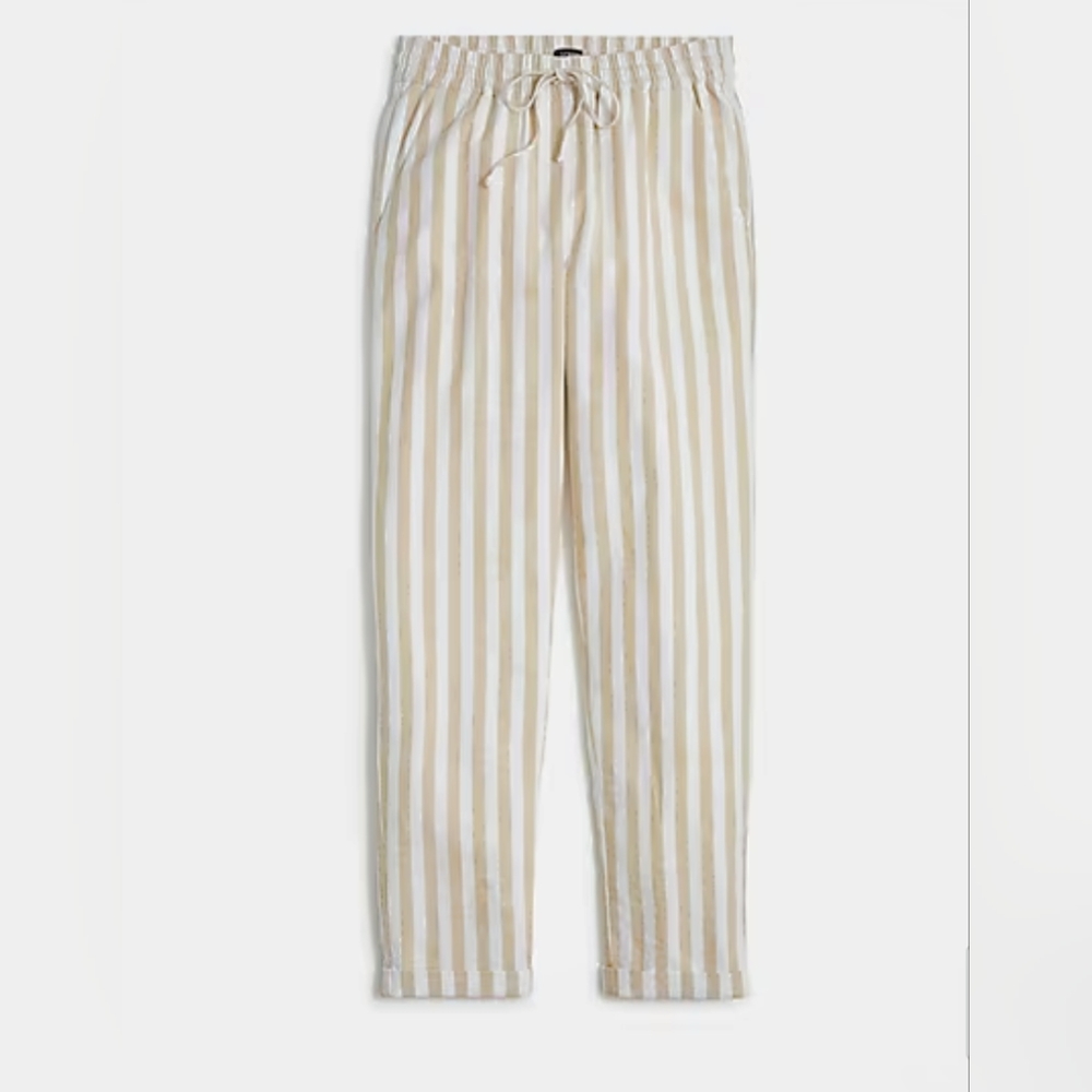 J. Crew Tan Striped Linen-Cotton Drawstring Pant (Size 8)